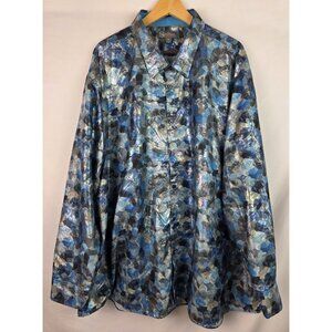 SilverSilk Men's Shirt Size 4X Blue Gray Shimmer Long Sleeve Button Down Top
